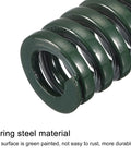 Close-up of Heavy Duty 12mm Outer Diameter Die Springs 70mm Long 2 Pack Green For 3D Printers And Die Machinery with green coating.