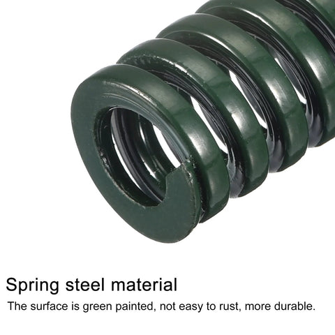 Close-up of Heavy Duty 12mm Outer Diameter Die Springs 70mm Long 2 Pack Green For 3D Printers And Die Machinery with green coating.