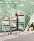 Rolling Storage Utility Cart With Four Drawers For Craft Art Supplies And Makeup Organization On The Go Mobile Cart With Green Finish And Wooden Tabletop Perfect For Kid Rooms Or Office By SYKIARIOL in a kids' room.