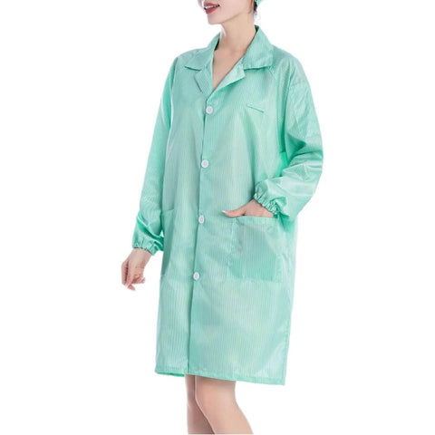 Front view of Green Lab Coats With Hat 12 Pack Breathable Dustproof Workwear For Laboratory Food Processing Cleanroom And Industrial Use 4XL