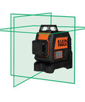 Compact self-leveling laser level with bright green cross lines and 360-degree planes delivers precise alignment for construction and carpentry