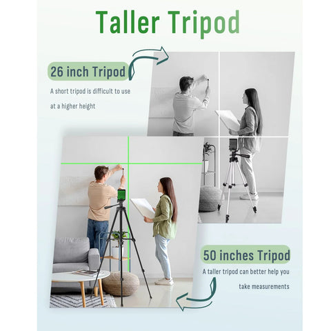 People using Laser Level With 50 Inch Tripod 360 Degree Self Leveling Cross Line Green Beam for alignment indoors