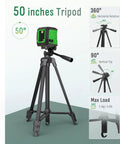 Laser Level With 50 Inch Tripod 360 Degree Self Leveling Cross Line Green Beam For Horizontal And Vertical Alignment For Hanging Pictures Tile Work And Home Renovation IP54 Battery Powered With 4 AA Batteries And Carry Pouch on a tripod