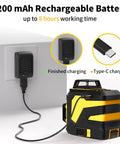 5200 mAh rechargeable battery shown charging the Achieve precise room layouts with a 3x360° green laser level