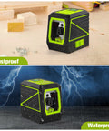 Laser Level With Tripod 100 Feet Green Cross Line Self Leveling 360 Degree Rotating Beam Vertical And Horizontal Projection IP54 Waterproof Battery Operated Pulse Mode For Fast Accurate Indoor And Outdoor Leveling And Alignment, shown as dustproof and waterproof