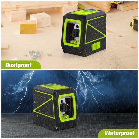 Laser Level With Tripod 100 Feet Green Cross Line Self Leveling 360 Degree Rotating Beam Vertical And Horizontal Projection IP54 Waterproof Battery Operated Pulse Mode For Fast Accurate Indoor And Outdoor Leveling And Alignment, shown as dustproof and waterproof