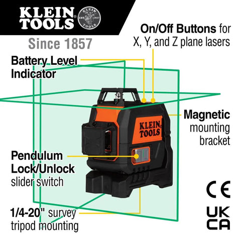 Compact self-leveling laser level with bright green cross lines and 360-degree planes for precise alignment, magnetic mount shown