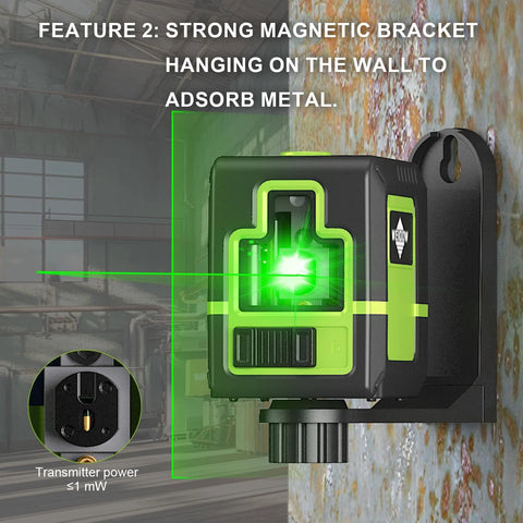 Laser Level With Tripod Self Leveling Green Cross Line For Picture Hanging Tile And Home Renovation Magnetic Mounting Bracket