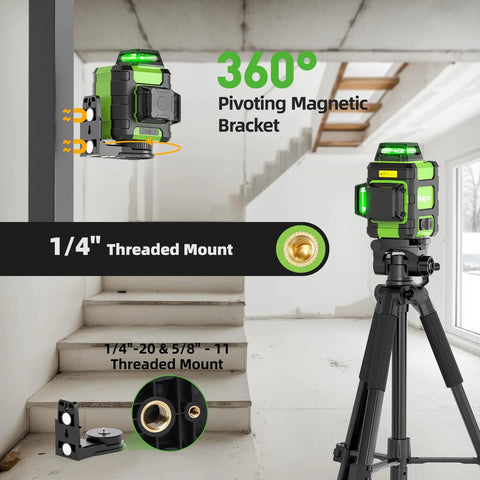 360 Degree Self Leveling Green Laser Level With Triple 360 Degree Cross Lines for precise room layouts and picture hanging