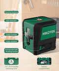 Achieve fast, precise alignment with this compact self-leveling green laser level that projects bright horizontal and vertical lines.