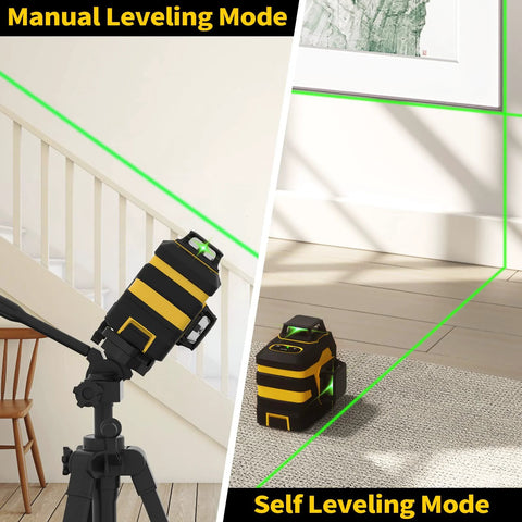 Achieve precise room layouts with a 3x360° green laser level, featuring 12 laser lines, self-leveling accuracy, on a tripod and floor.