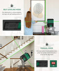 Achieve fast, precise alignment with this compact self-leveling green laser level projecting lines for picture hanging and stairs.