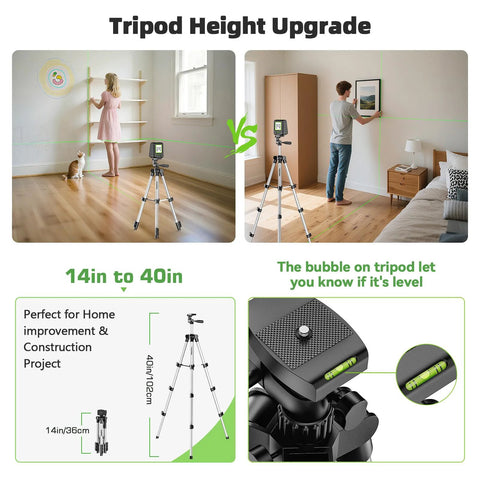 Self Leveling Laser Level With 40 Inch Tripod For Precise DIY Projects, Green Cross Line, tripod set up in room