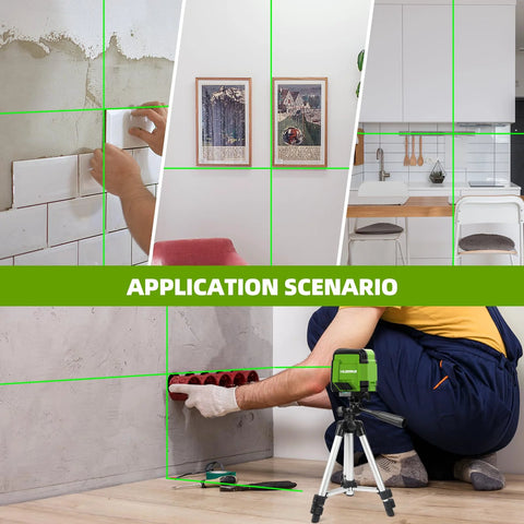 Laser Level With Tripod Kit Self Leveling 98Ft Bright Green Cross Line For Precise Picture Hanging and Tile Alignment