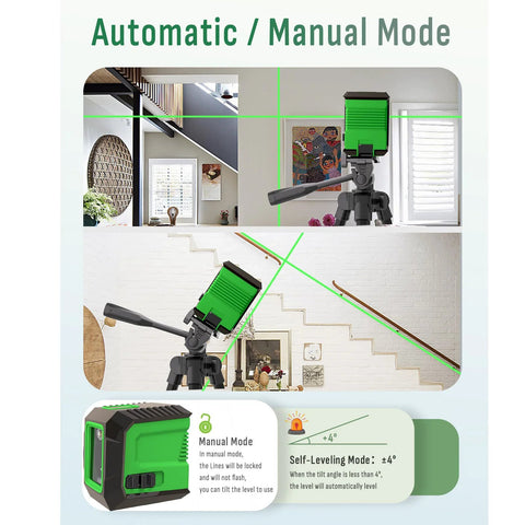 Laser Level With 50 Inch Tripod 360 Degree Self Leveling Cross Line Green Beam For Horizontal And Vertical Alignment