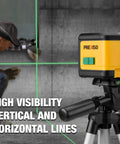 Efficient green beam laser level with dual modules and self leveling cross line projection, delivers bright, accurate lines up to 100 ft for tile, carpentry, and renovation; includes a 31.5 inch tripod for fast, stable setup on any job
