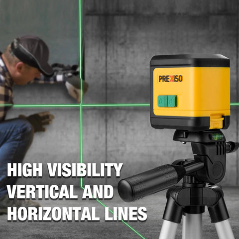 Efficient green beam laser level with dual modules and self leveling cross line projection, delivers bright, accurate lines up to 100 ft for tile, carpentry, and renovation; includes a 31.5 inch tripod for fast, stable setup on any job