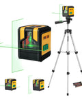 Efficient green beam laser level with dual modules and self leveling cross line projection, includes 31.5 inch tripod