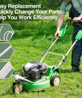 Replacement 4.0mm Pull Start Cord for lawn mower, shown during installation, compatible with Husqvarna, Stihl, Craftsman equipment