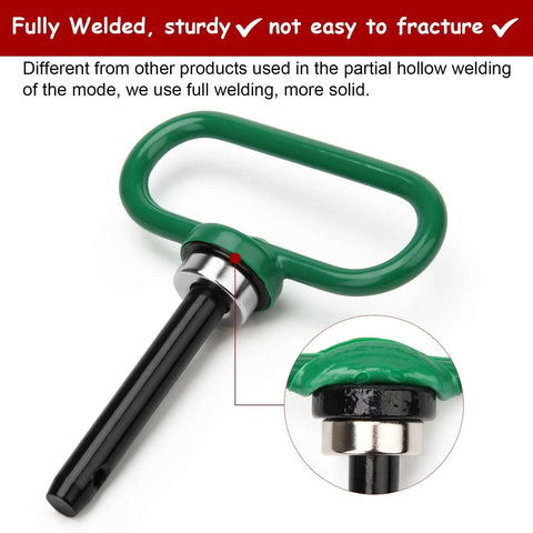 Heavy Duty Magnetic Hitch Pin 1/2 Inch Strong Magnet Handle For Lawn Mowers And Trailer Hitches, green handle, close-up view