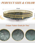 Green marble lazy susan turntable for table top, 10 inch round natural marble tray with gold frame, top view.