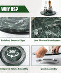12 inch marble lazy susan turntable made from natural green marble, rotating serving tray designed for countertops with smooth edge.