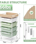 Rolling Storage Utility Cart With Four Drawers For Craft Art Supplies And Makeup Organization On The Go Mobile Cart With Green Finish And Wooden Tabletop Perfect For Kid Rooms Or Office By SYKIARIOL, showing drawers, dimensions, and wooden top.