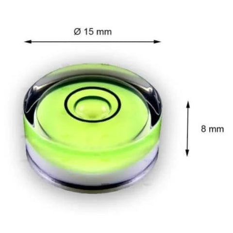 Four compact green round mini spirit levels with clear acrylic housings deliver precise bubble readings for tiny projects