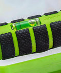 Close-up of ergonomic D-handle with built-in ruler on a Versatile 8 in 1 multitool hammer combines a non-marring mallet.