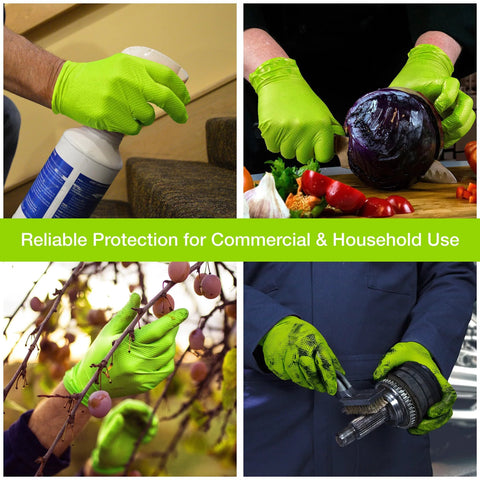 Green Nitrile Mechanic Gloves Raised Diamond Grip Latex Free Medium 200 Count in various household and mechanic tasks