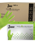 Green Nitrile Mechanic Disposable Gloves With Diamond Grip Latex Free 1000 Count box and glove