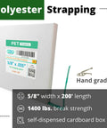 Heavy Duty PET Strapping Coil Five Eighths Inch Wide 0.035 Inch Thick, 200 Feet, 1400 Lbs Break Strength, Green, UV And Water Resistant, Rust Resistant, Flexible Packaging Banding From IDL Packaging For Secure Pallets And Lower Handling Costs