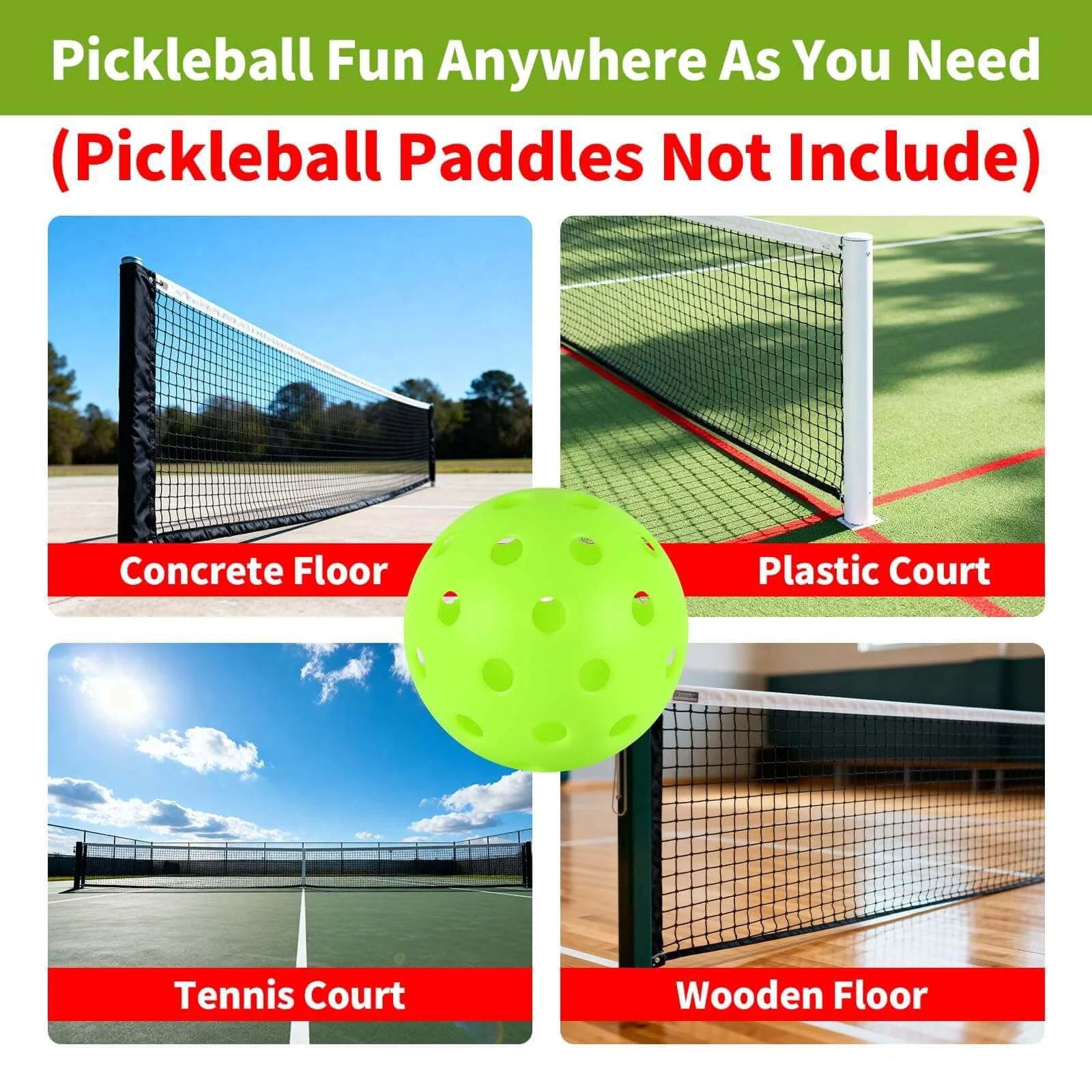 Indoor Outdoor Pickleball Balls - 4-Pack, Green | Buy ✓