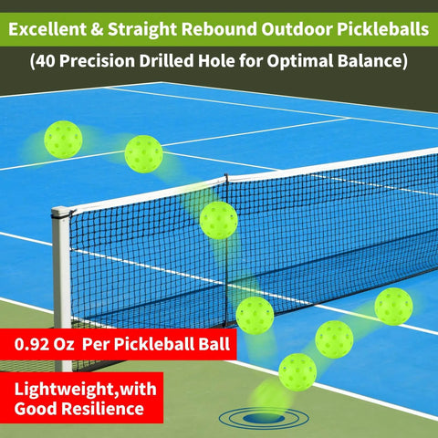 50pc Pickleball Balls,40 Holes Indoor pickleball balls with Mesh Bag,8mm Precision Drilled-Spaced Pickle ball Set-Professional Plastic Ball for Pickleballs Paddles&Indoor or Outdoor Sport Court(green), bouncing on a court.
