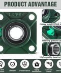 8 Pcs UCF205-16 Pillow Block Bearing with 1" Bore Flange Mounted Pillow Block Ball Bearing Self Alignment Cast Iron Housing Steel Unit for Industry, Green, features highlighted.