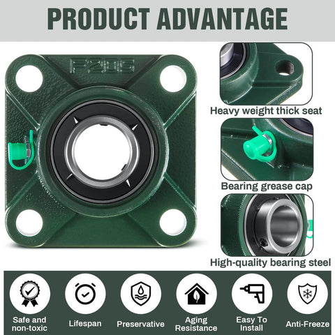 8 Pcs UCF205-16 Pillow Block Bearing with 1" Bore Flange Mounted Pillow Block Ball Bearing Self Alignment Cast Iron Housing Steel Unit for Industry, Green, features highlighted.