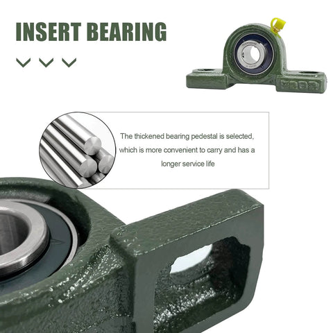 Close-up of 4 PCS UCP202-10 5/8 inch Pillow Block Bearing Mounted Pillow Block Bearing 5/8" Inside Diameter with insert and pedestal.