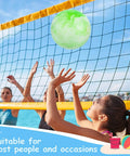 Kids playing volleyball with green marbleized ball from 3 otters 6PCS Playground Balls, 8.5 Inches Beach Ball for Kids Inflatable Bouncy Balls.