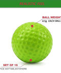 Close-up of a green Practice Golf Ball from 24 Pack Colored Plastic Balls 41mm Training Realistic Feel Limited Flight, shown with ball weight.