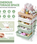 Rolling Storage Utility Cart With Four Drawers For Craft Art Supplies And Makeup Organization On The Go Mobile Cart With Green Finish And Wooden Tabletop Perfect For Kid Rooms Or Office By SYKIARIOL