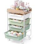 Rolling Storage Utility Cart With Four Drawers For Craft Art Supplies And Makeup Organization On The Go Mobile Cart With Green Finish And Wooden Tabletop Perfect For Kid Rooms Or Office By SYKIARIOL