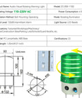 Industrial Tower Warning Light 3 Layer Indicator Lamp With Buzzer 110V AC Red Green Yellow LED Beacons For Factory Shop Floor Use Signal Light Column Stack Volume Adjustable 0dB To 120dB High Brightness Green LED shown with specifications