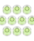 Ten pieces of round bubble levels in green for precise, quick leveling on cameras, tripods, telescopes, frames, and workshop setups