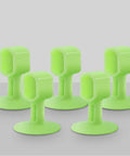 Silicone door knob wall cushions absorb impact and noise, protecting walls from scuffs and dents while keeping doors quiet; visible 5-pack green pads.