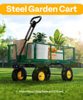 Heavy Duty Garden Cart With 900 Lb Capacity And 38x20 Steel Bed, Rust Resistant Yard Wagon With 10 Inch Wheels, Built In Handle