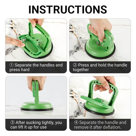 Instruction steps for Heavy Duty Vacuum Suction Cup Lifter 4.5 Inch With Dual Locking Handles Gripper for lifting tasks.