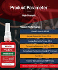 Green High Strength Threadlocker That Fills Gaps In Worn Threads And Keeps Fasteners Tight Through Heat Oil And Chemicals, Industrial Grade Adhesive For Metal Bolts Nuts And Screws, Medium Viscosity Glue 1.69 Oz 50 Ml VG270 By Vikagu product parameters description.