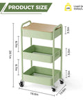 Three Tier Rolling Cart With Table Top Heavy Duty Metal Utility Cart With Locking Wheels And Hooks For Office Classroom Kitchen And Bathroom Sturdy Storage Organizer On Wheels By Johgee, shown with dimensions and load capacity.