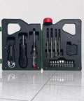Open green tool kit showing 18 Piece Home Tool Kit With Screwdriver Set And Precision Tools For DIY Household Maintenance And Home Repair