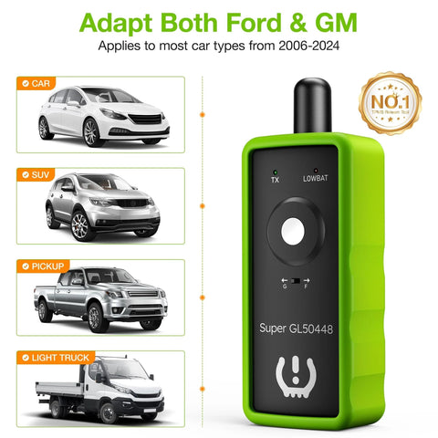 Two-In-One TPMS Relearn Tool For GM And Ford With Model Switch Button Tire Pressure Sensor Monitor Reset And Activation 2024 Green